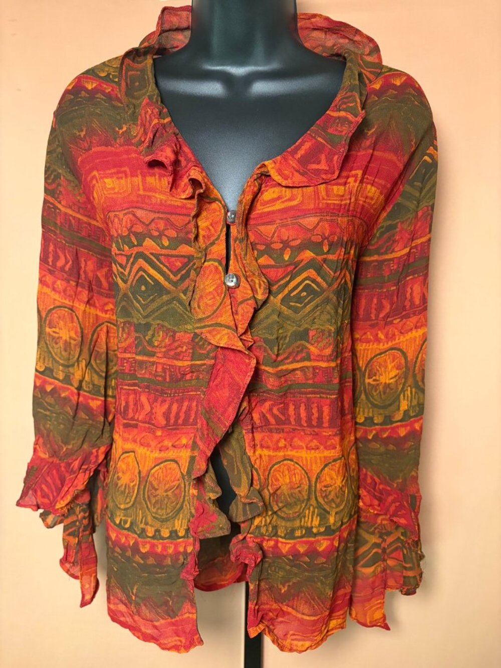 Chico's Design Tribal-Print Ruffle Blouse